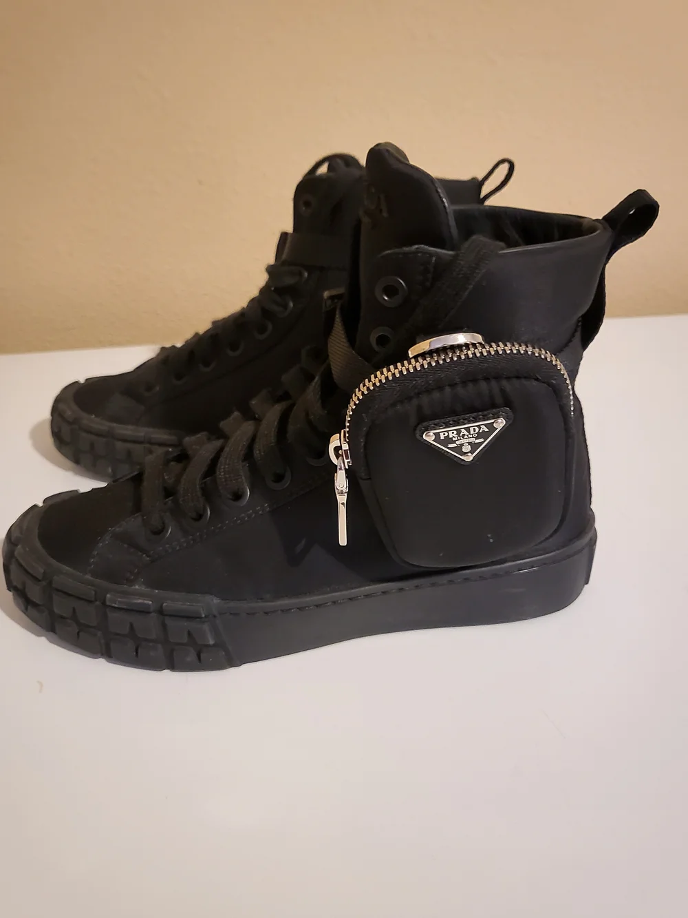 Prada Black High-Top Women's Sneakers with Ankle Buckle
